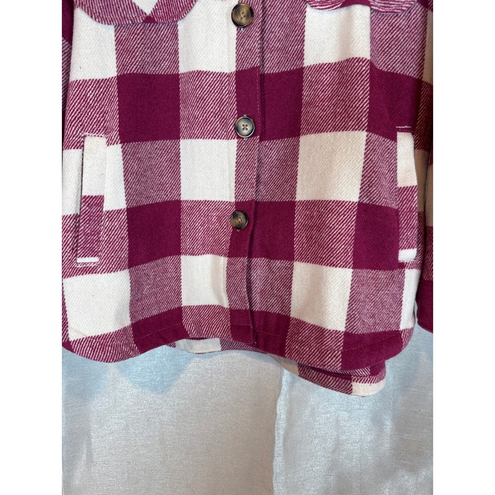 Plaid Shacket Burgundy White Button Down Shirt Jacket Women's Size L‎ - Picture 6 of 7